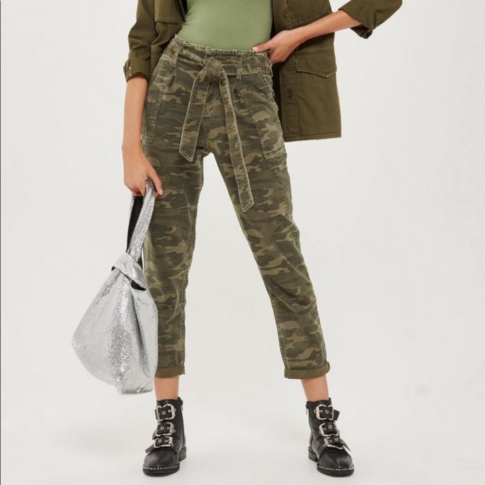 TOPSHOP Campuflauge Paper Bag Pants